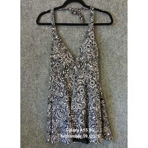 A Shore Fit Swimsuit Swimdress One Piece Black White Size 10 Women's Halter